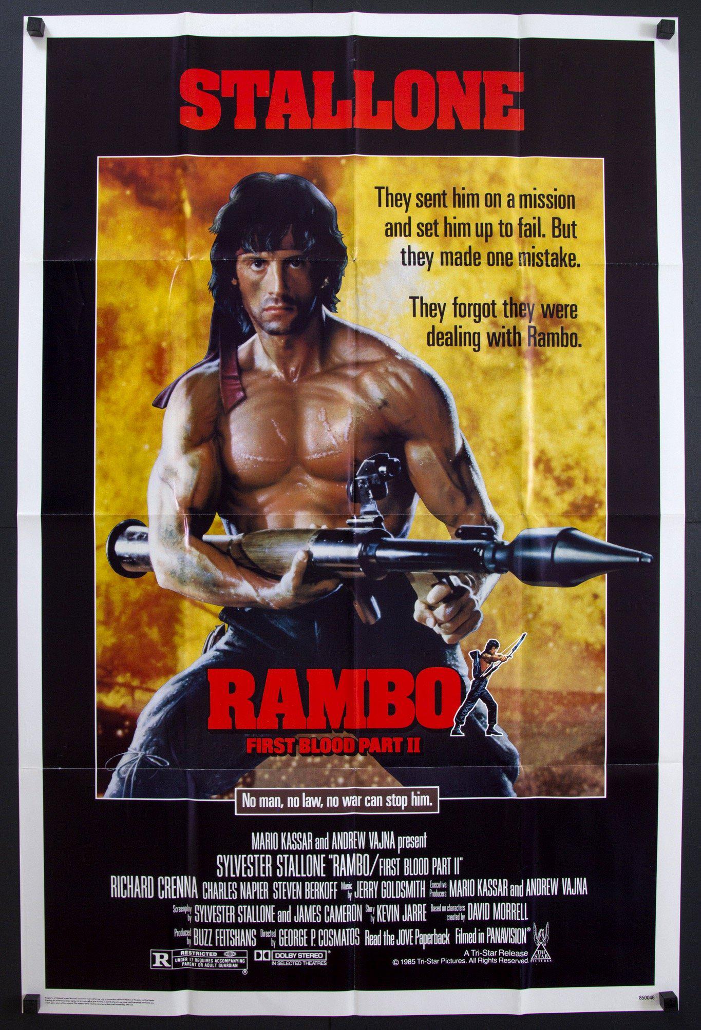 Rambo First Blood Part 2 (1985) original movie poster for sale at Original Film Art - Vintage Movie Posters