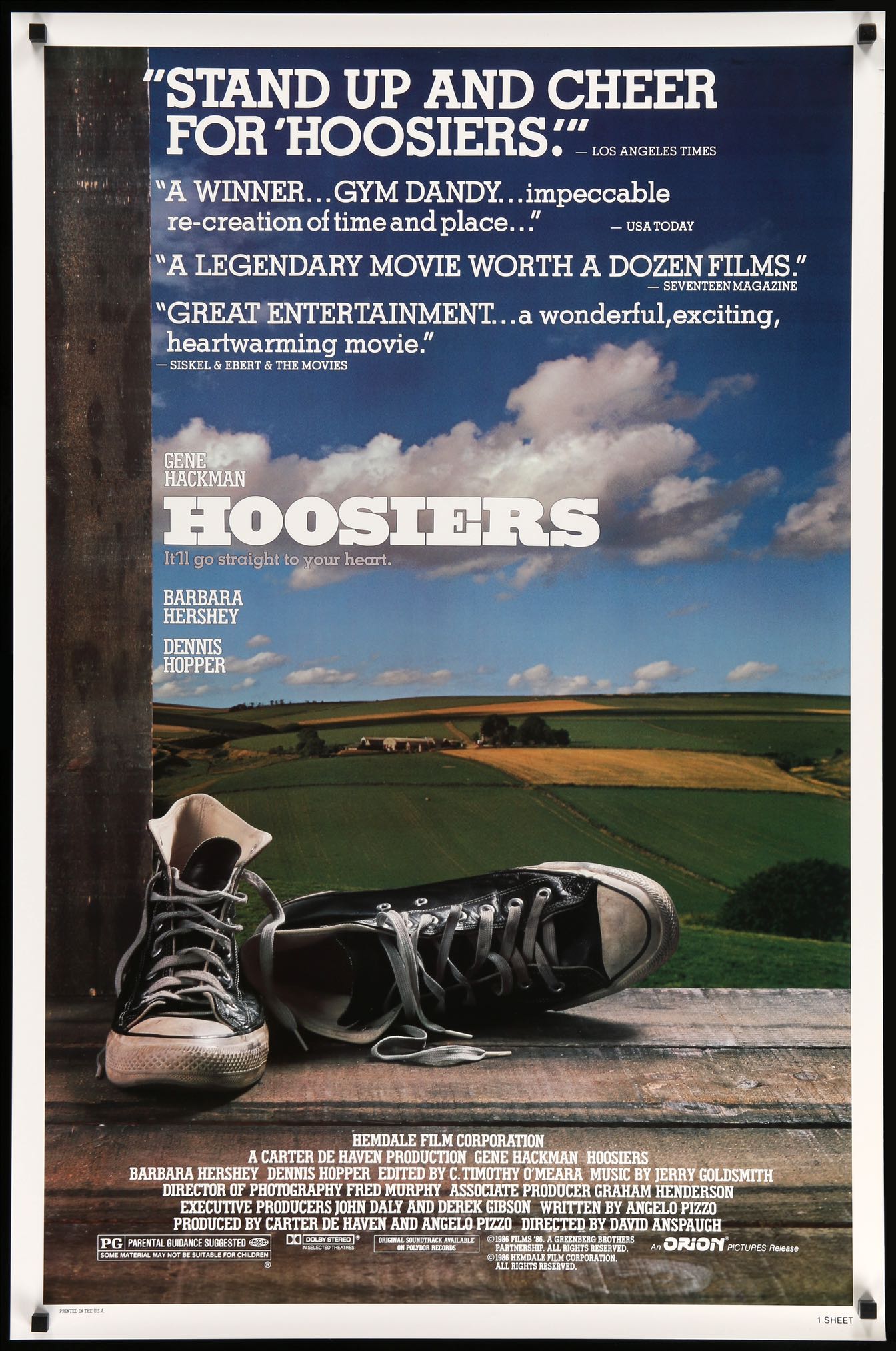 Hoosiers (1986) original movie poster for sale at Original Film Art - Vintage Movie Posters