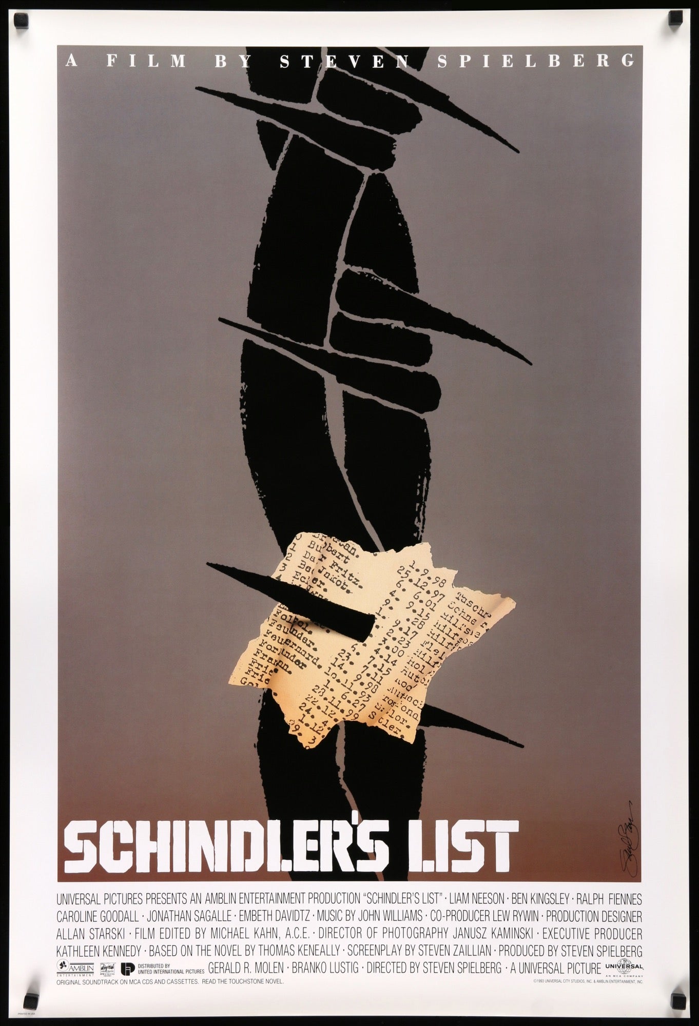 Schindler's List (1993) original movie poster for sale at Original Film Art - Vintage Movie Posters